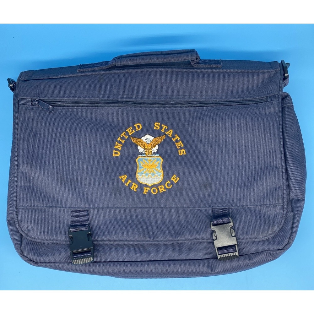 U.S. AIR FORCE Messenger Bag Logo Blue Canvas Laptop Adjustable Strap Expandable